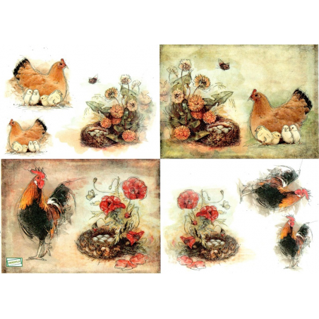 1papier de riz Les Poules-R1352