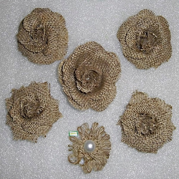 6 Fleurs en toile de jute