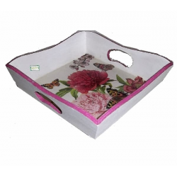 1plateau bois Pivoines serviettage