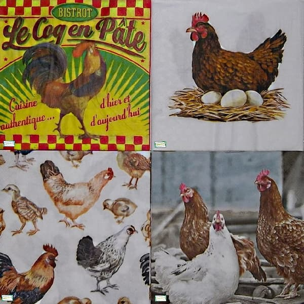 4 serviettes Les Poules -LA4