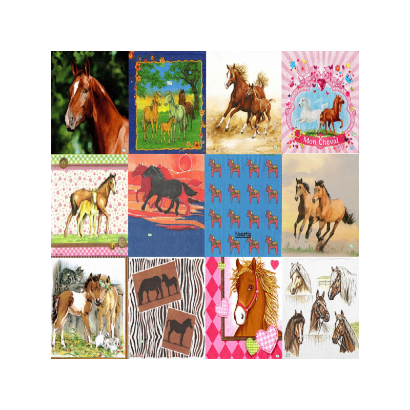 12 serviettes Les chevaux -L20