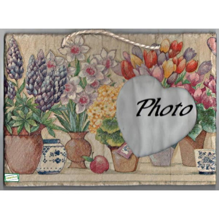 1plaque photo ardoise Fleurs serviettage